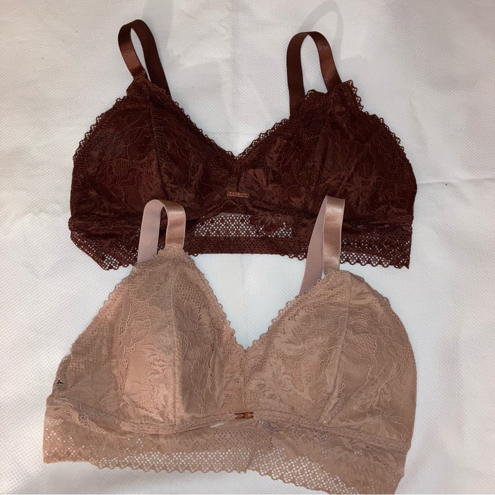 Danskin Intimates Lace Bralette Set in Brown and Tan